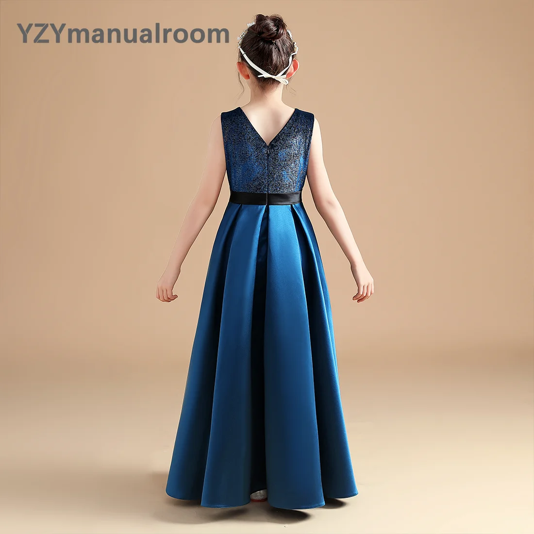 Robe en Satin pour filles, tenue de soirée formelle, sans manches, pour enfants, tenue de fête, de Concert, de Banquet