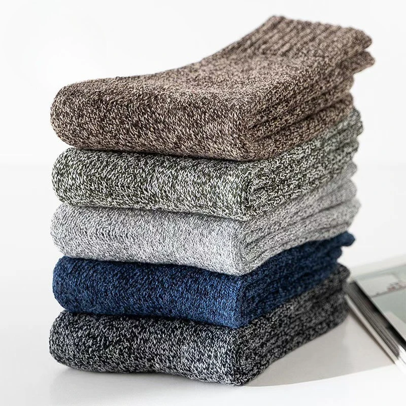 

1 Pair Set Winter Thermal Socks Gift for Man Fluffy Socks Casual 2025 Solid Color Pattern Men Boys Mid-Calf Cotton Socks for Men