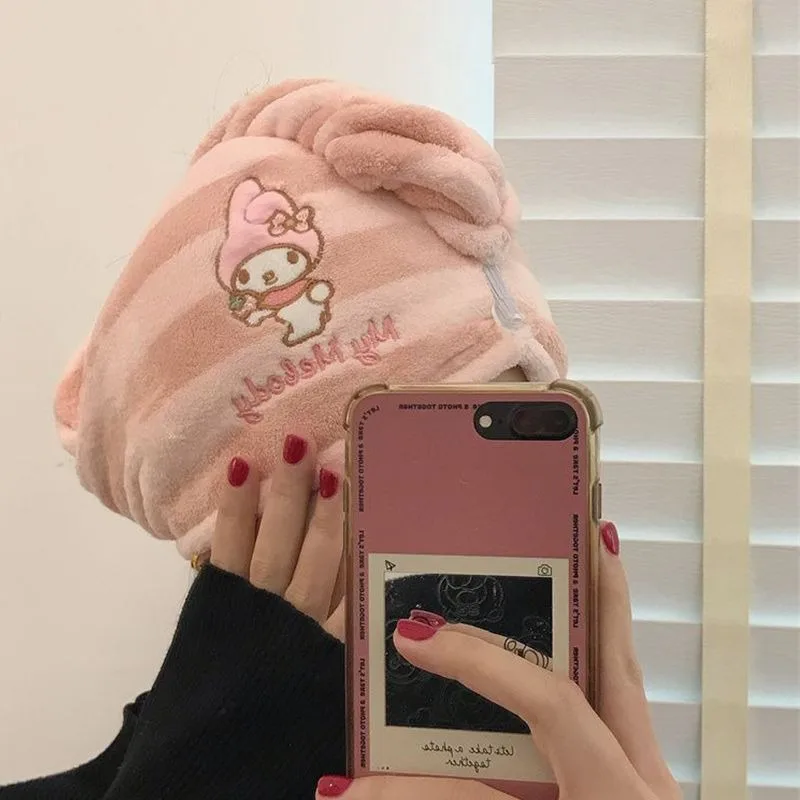 Sanrio My Melody Kuromi Cartoon Thickened Dry Hair Cap Coral Velvet Super Absorbent Quick Drying Cute Baotou Dry Hair Scarf