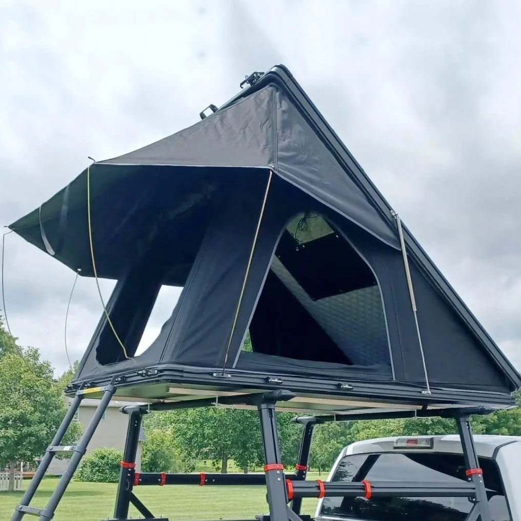 DrunkenXp 2026 Upgrd Double Slots Aluminum Corners Hard Shell Triangle Car Roof Top Tent