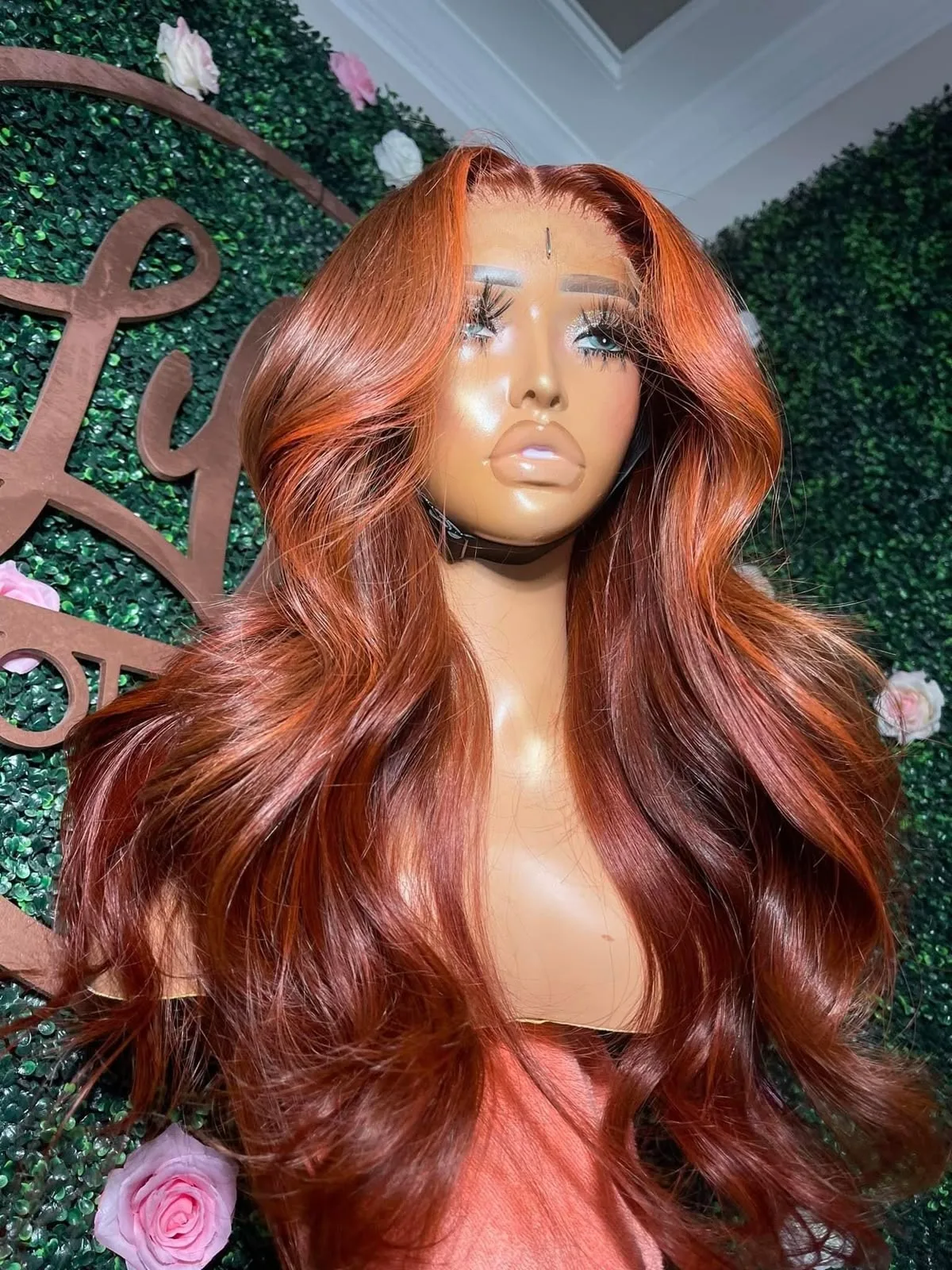 

P4/350 Ginger Brown Glueless 5x5 Pre-Cut Lace Front Closure Wigs Human Hair Body Wave 10A Brazilian Virgin Remy Hair Wigs 200%