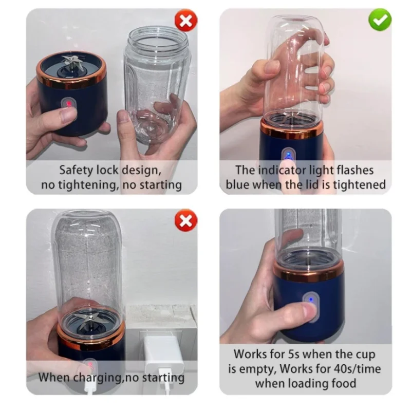 Immagine 6: Frullatori portatili Spremiagrumi a 6 lame Spremiagrumi multifunzione a doppia tazza Ricarica USB Spremiagrumi arancione per uso domestico Mixer per frappè