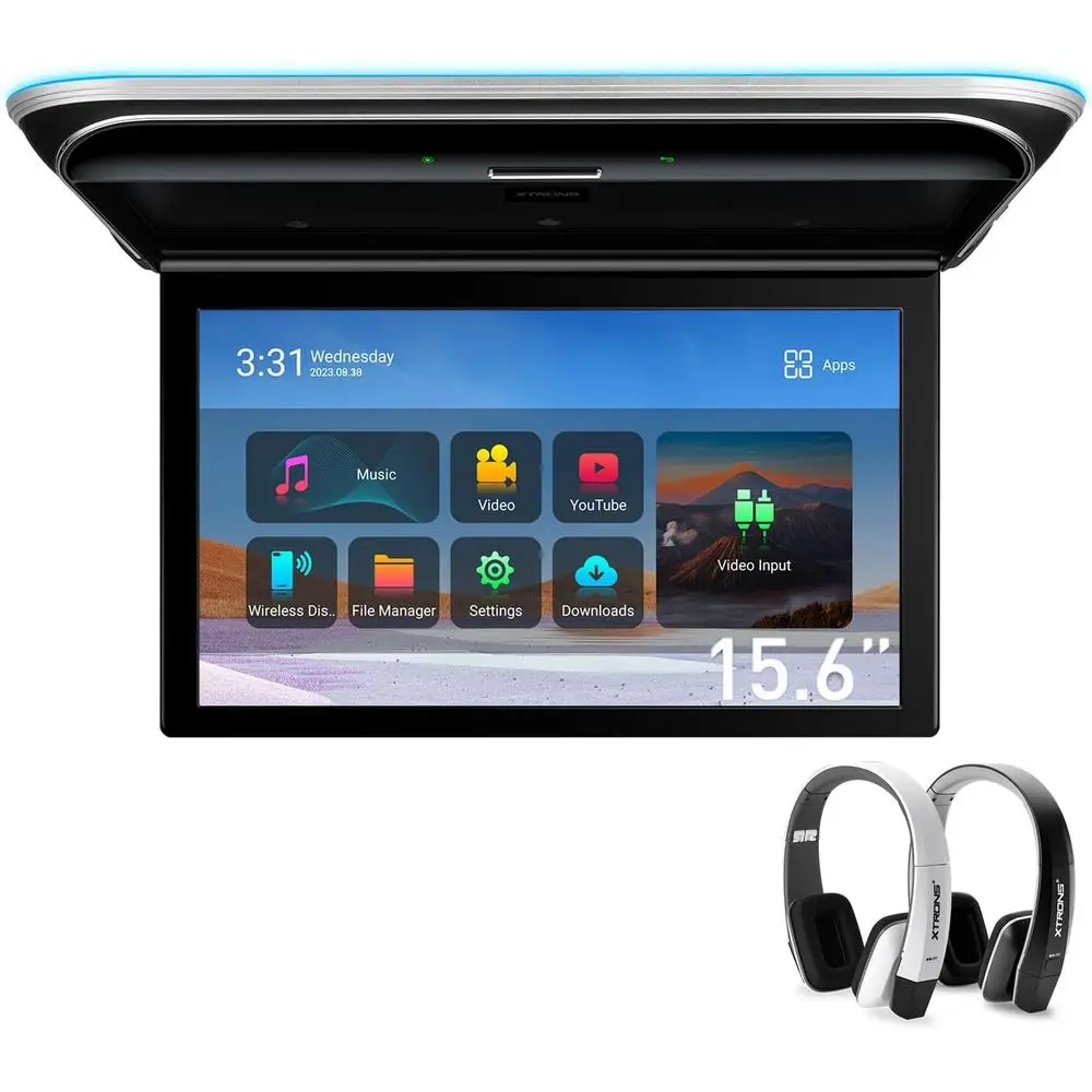 

Автомобильный монитор Android 15.6” с широким IPS-экраном, сенсорным управлением, поддержкой видео 8K, креплением на потолок, встроенными стереодинамиками, откидной конструкцией