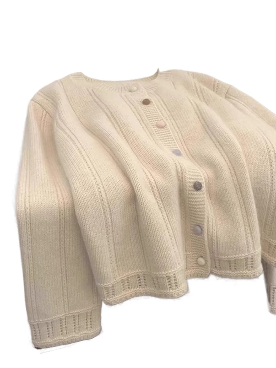 

Raccoon Velvet Knitted Cardigan Sweater Women's Spring Autumn Loose O-neck Soft Short Coat Single Breasted Long Sleeved Top