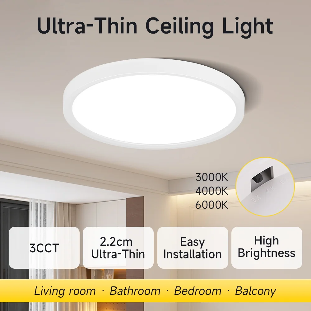 Modern LED Ceiling Light 3 Corlors AC180-265V Indoor Ultra-Thin Ceiling Panel Lamp for Living Room Bedroom Home Lighting Fixture