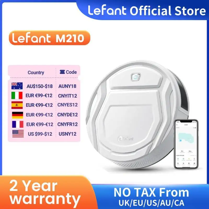 Lefant M210 Robot Vacuum Cleaner Super Slim App Control Strong Suction Self-Charging For Pet Hair Hard Floors Low Carpets