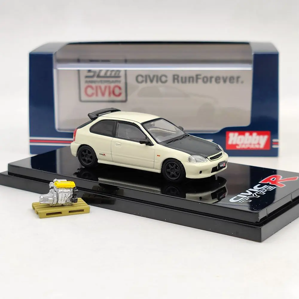 Hobby Japón 1/64 para Civic TYPE R (EK9) con modelo de pantalla de motor HJ642016EW juguetes blancos fundidos a presión regalos de colección de coches