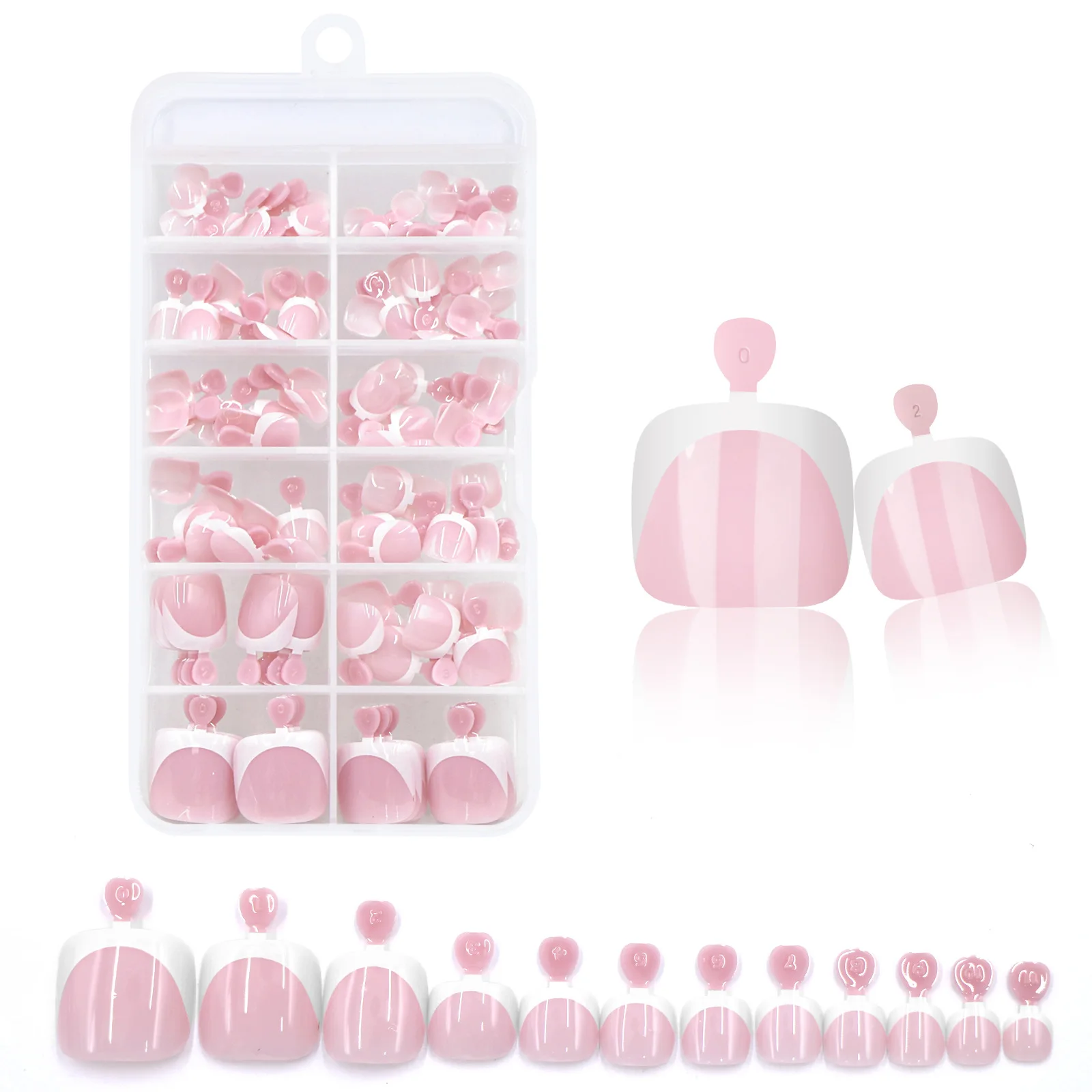 1 Box of French-Style Toenail Tips, Each Box Contains 12 Different Types, 120 Pieces, White French-Style Toenail Tips, Cross-Border Boxed Nude Pink Toenail Stickers