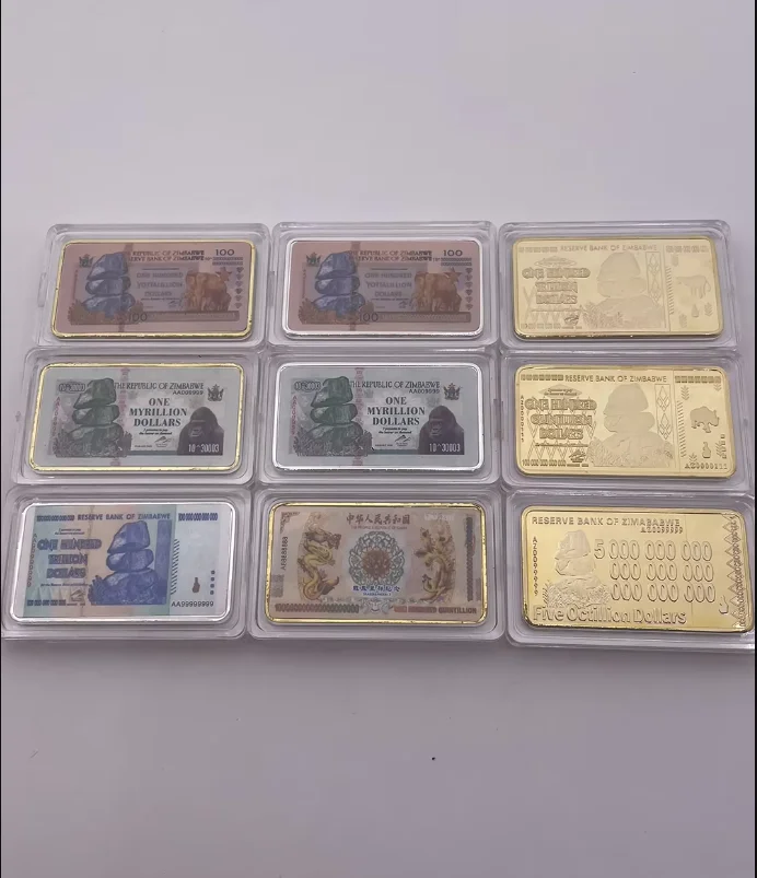 9 Designs One Hundred Trillion Quintillion 30003 Yottalillion Dollars Zimbabwe Yellow Dragon Bullion bar for collection gifts