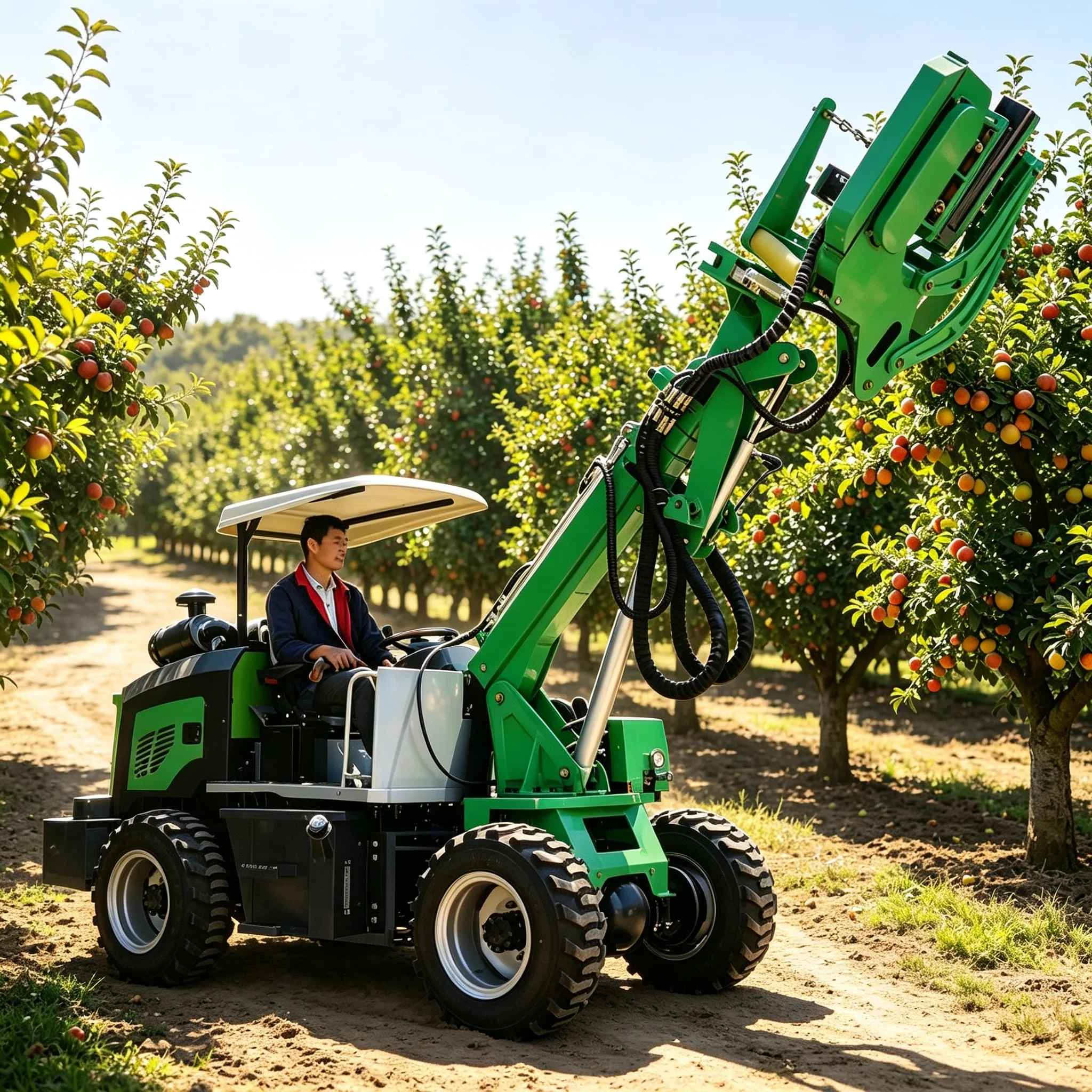 Self Propelled Fruit Harvesting Machine with Vibration Shaker and Collection Net for Olive Almond Picking
