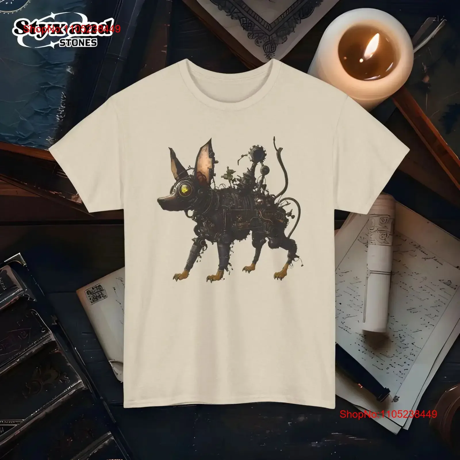 Steampunk Robot Dog T Shirt Anthropomorphic Cute Cartoon Sci Fi Heavy Cotton Retro Mechanical Top Vintage Y2k Style vintage