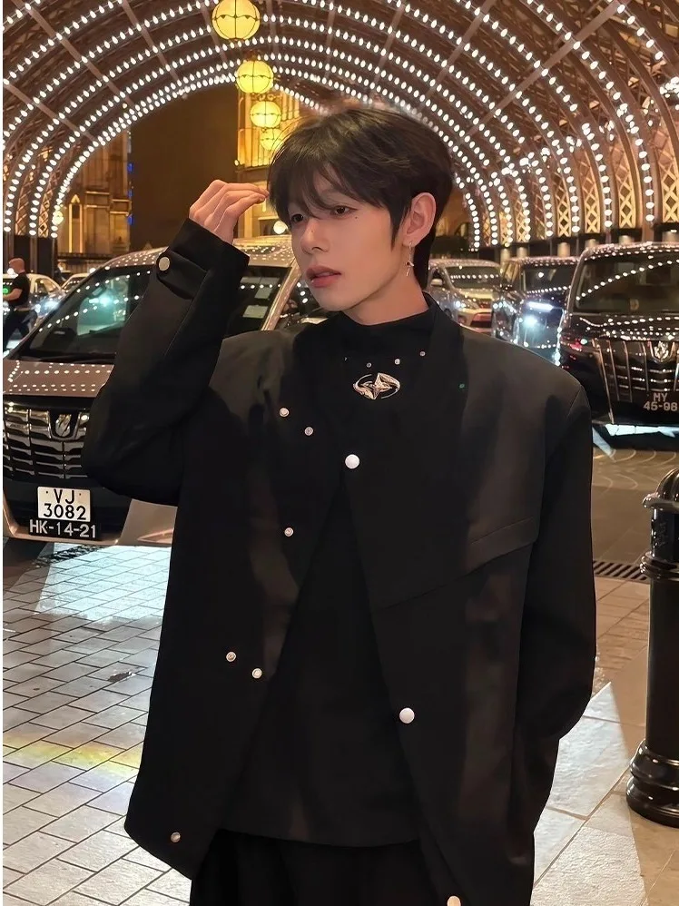 

New Chinese Sle oulder Pad Suit Jaet Men's Casual Loose Fit Autumn Design Cool Haome Button up Long Sve Coat