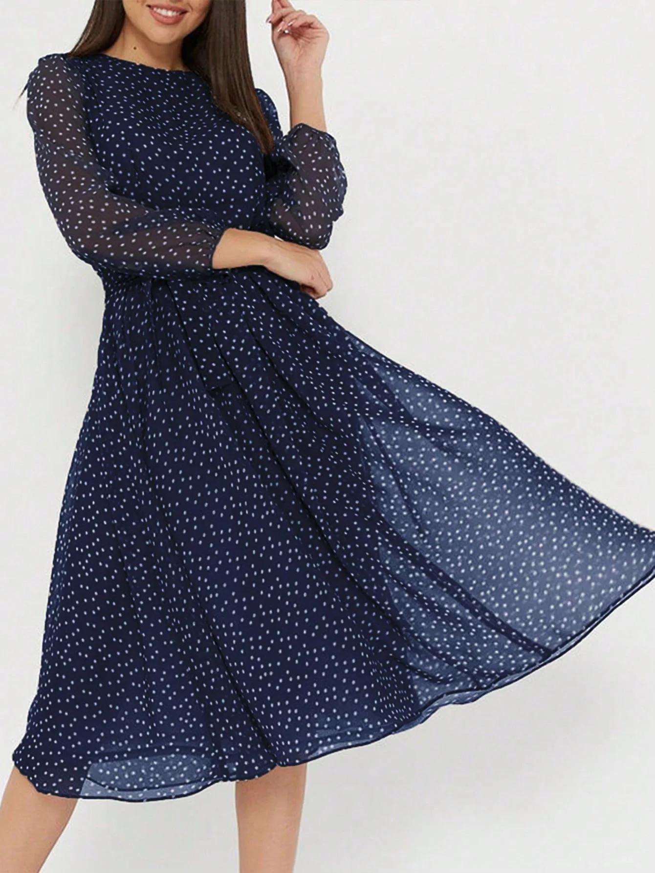 

Summer Dress Woman 2025 Beach Dress Woman Vacation Polka Dot Printed High Waisted Long Sleeved A-Line Dress Long Skirt for Woman