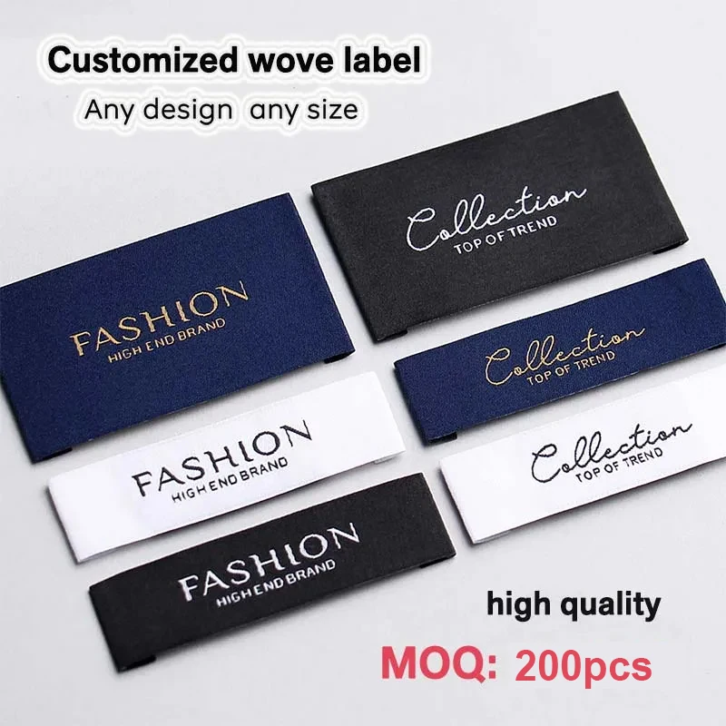 

18 55 65mm Computer Woven Label Garment Woven Tags Custom Shirt Main Label Back Neck Labels Garment Embroidery Tags MOQ 200pcs