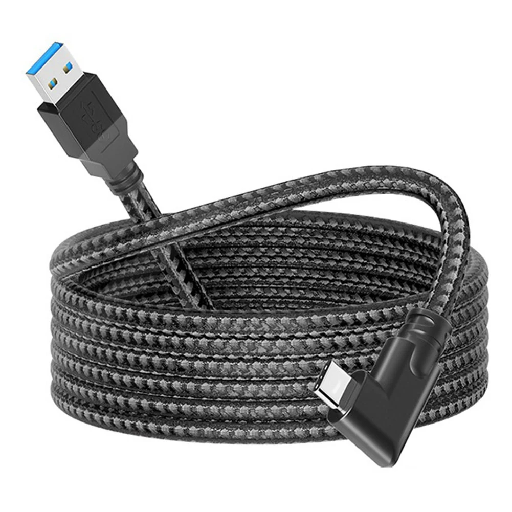 Black Elbow Nylon Braided USB3.0 Charging Cable Type-C High-Speed Data Transmission Cable For Oculus Quest 2 (5 M)