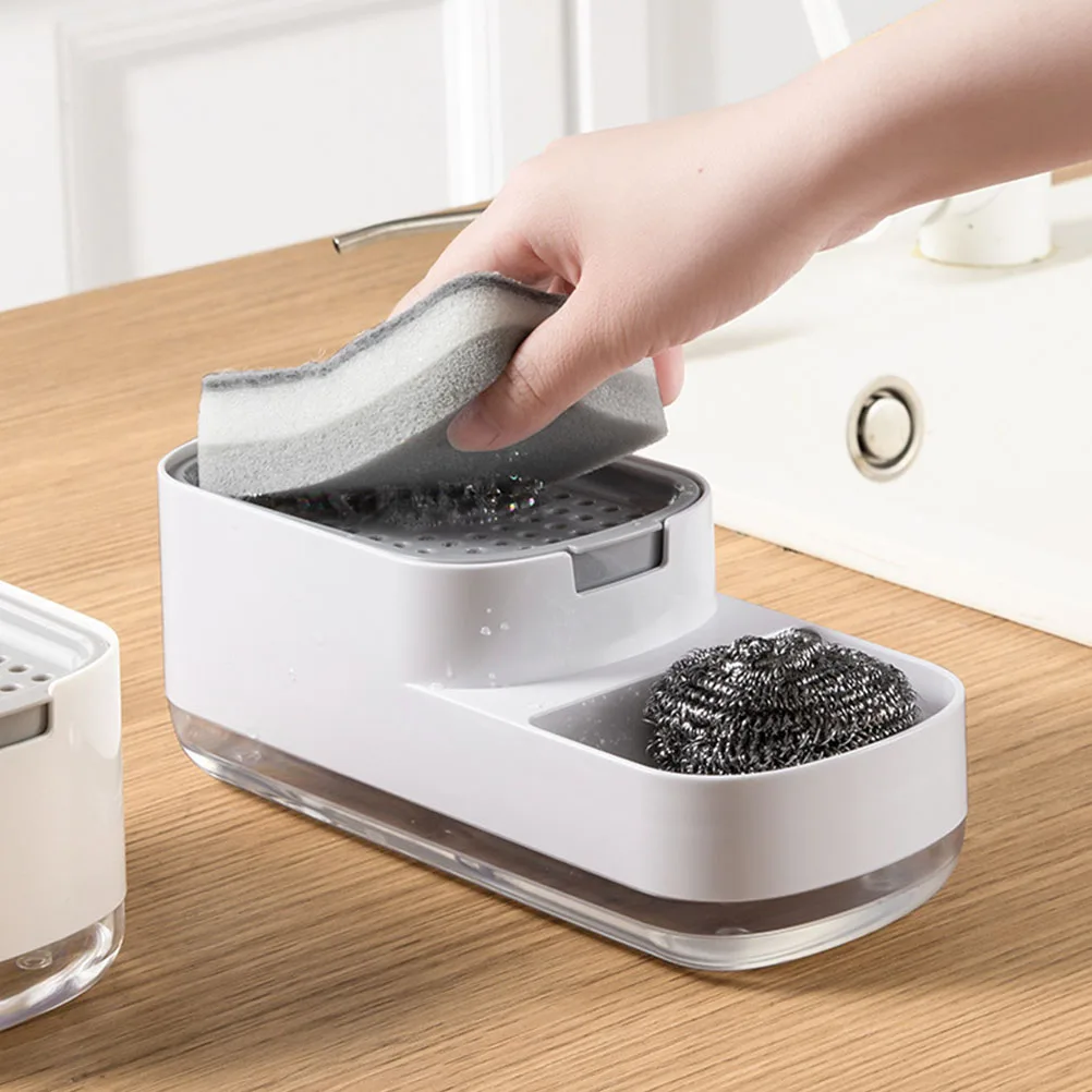 

2in1 Premium Kitchen Soap Dispenser Sponge Holder White Dish Washing Supply Household Sink Container Bathroom Facility
