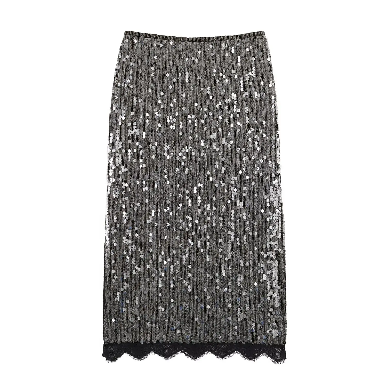 

High Waisted Sequin Maxi Skirt Women Elegant Shiny Straight Skirts With Slit Summer Spring Silver Long Sequin Skirt For Women