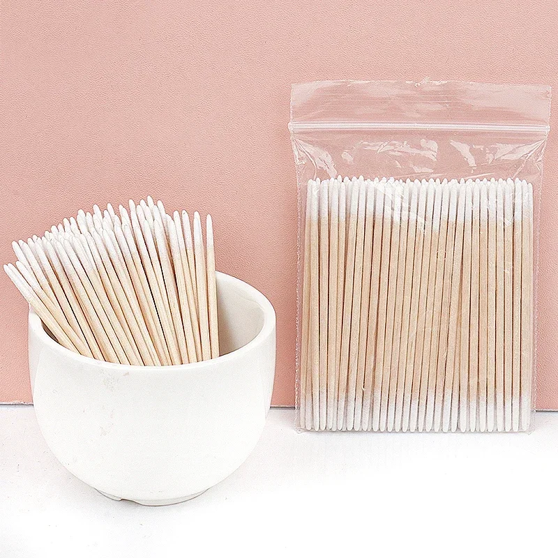 A0218-100/Pcs Disposable Ultra-small Cotton Swab Brush Lint Free Micro Wood Makeup Brushes Eyelash Extension Glue Removing Tools