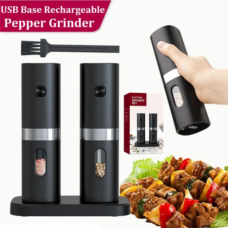 Electric Grinder Automatic Salt And Pepper Grinder Set With Rechargeable Base 2 Adjustable Coarseness