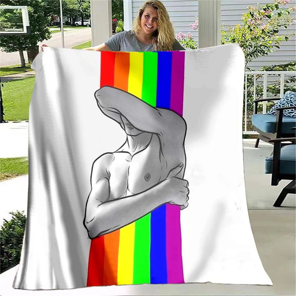 

HX LGBT Blanket Gay Throw Blankets Striped Rainbow 3D Printed Plush Quilts Flannel Thin Throw Blankets for Bed 5 Size