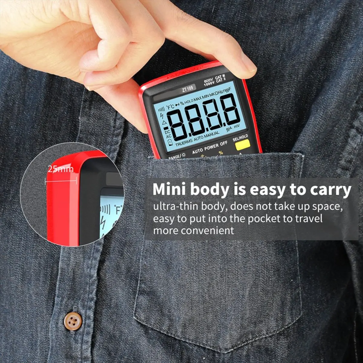 AN8009 Backlight LCD Multimeter Tester Voltmeter Meter Portable Multifunctional Intelligent Detector Red
