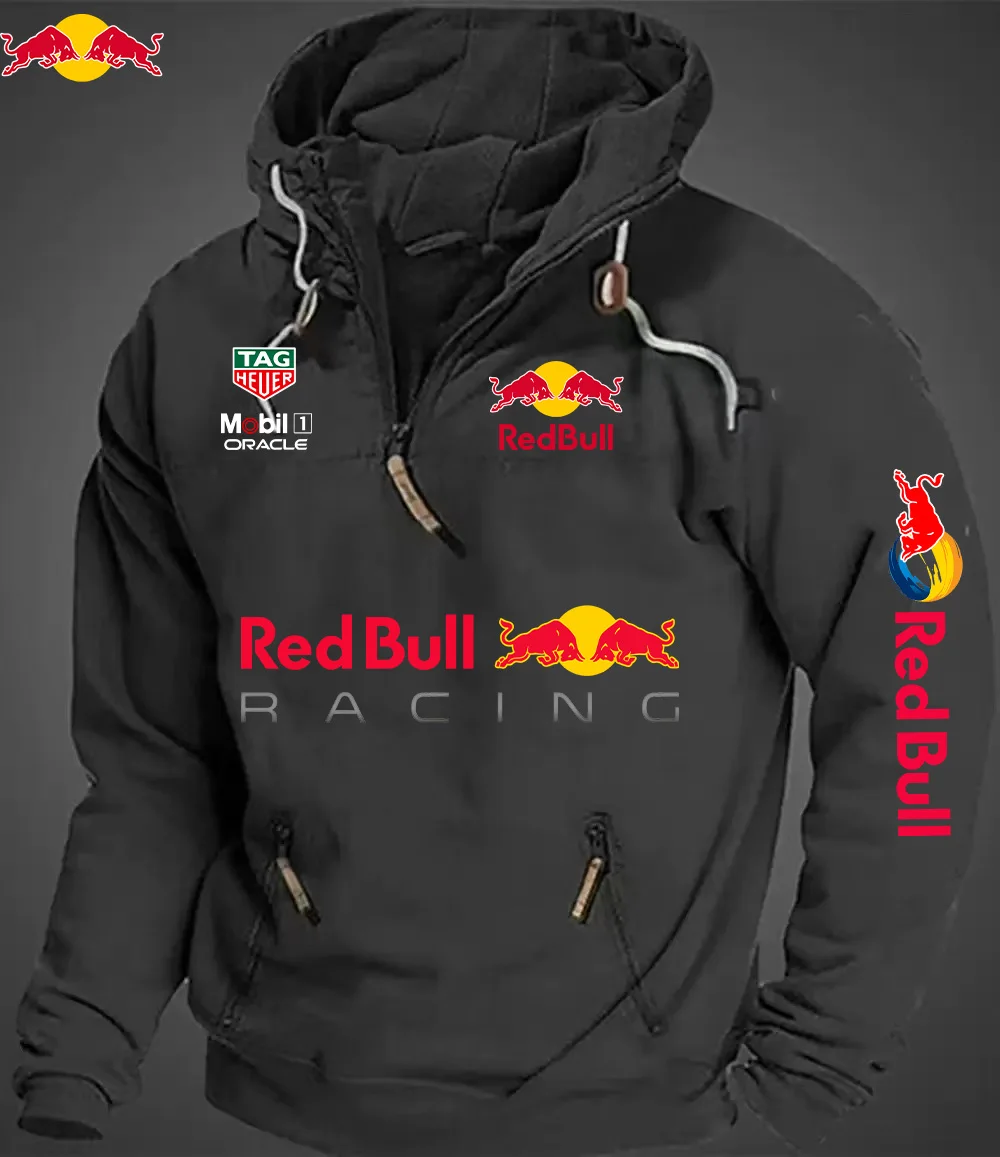 Ciepła bluza z kapturem Red Bull Hot – idealna na zimę i wiosnę – wygodny zamek błyskawiczny i wiele kieszeni – klasyczny, jednolity kolor.