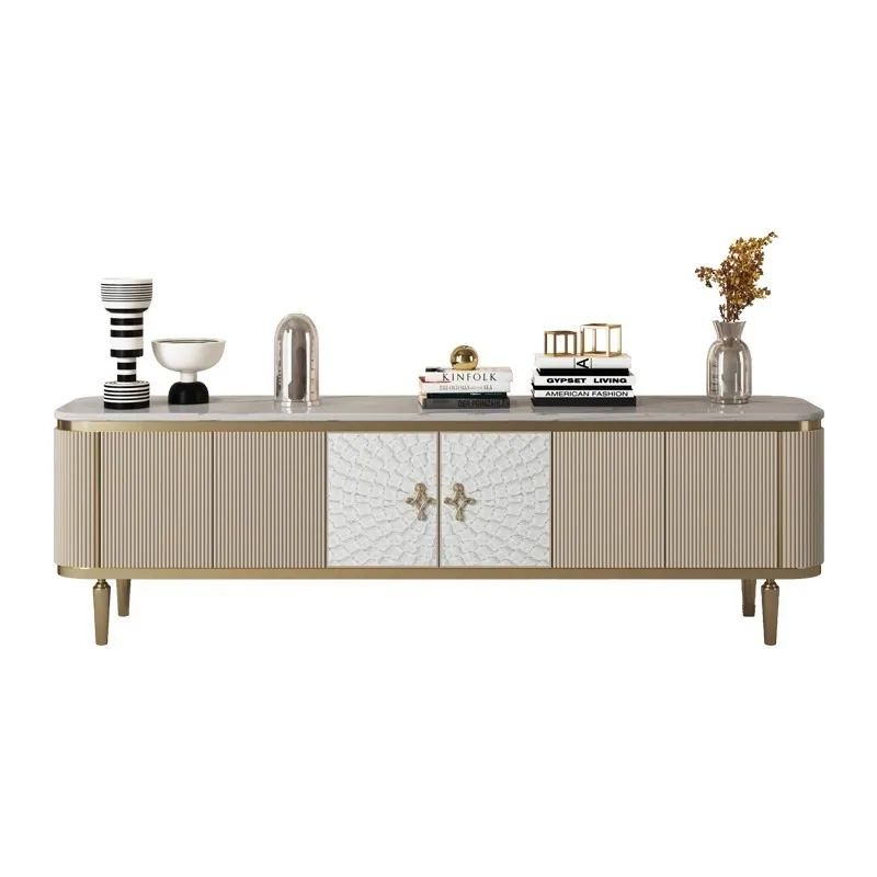 

marble TV cabinet coffee table combination simple modern small apartment living room solid wood shell floor cabinet
