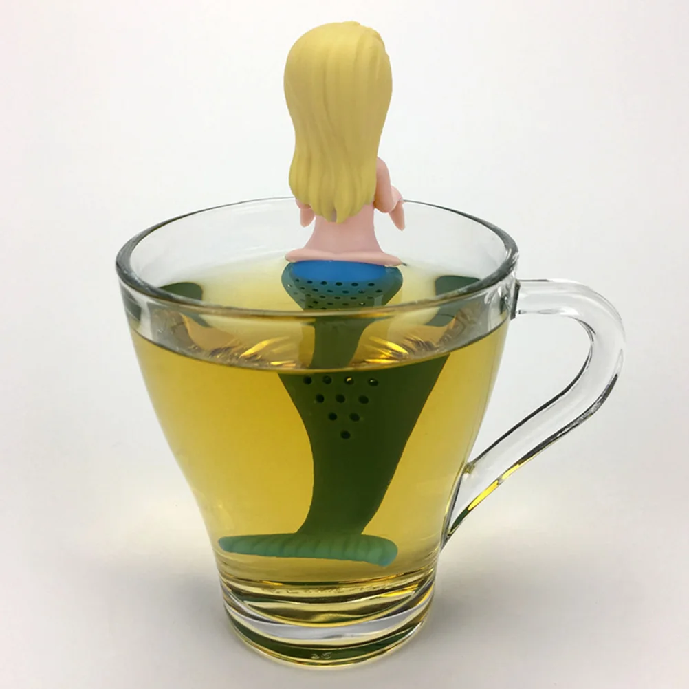 

Mermaid Shape Silicone Tea Infuser Leaf Strainer Fine Slots Cartoon Gift Easy Clean Kitchen Tool Golden Yellow