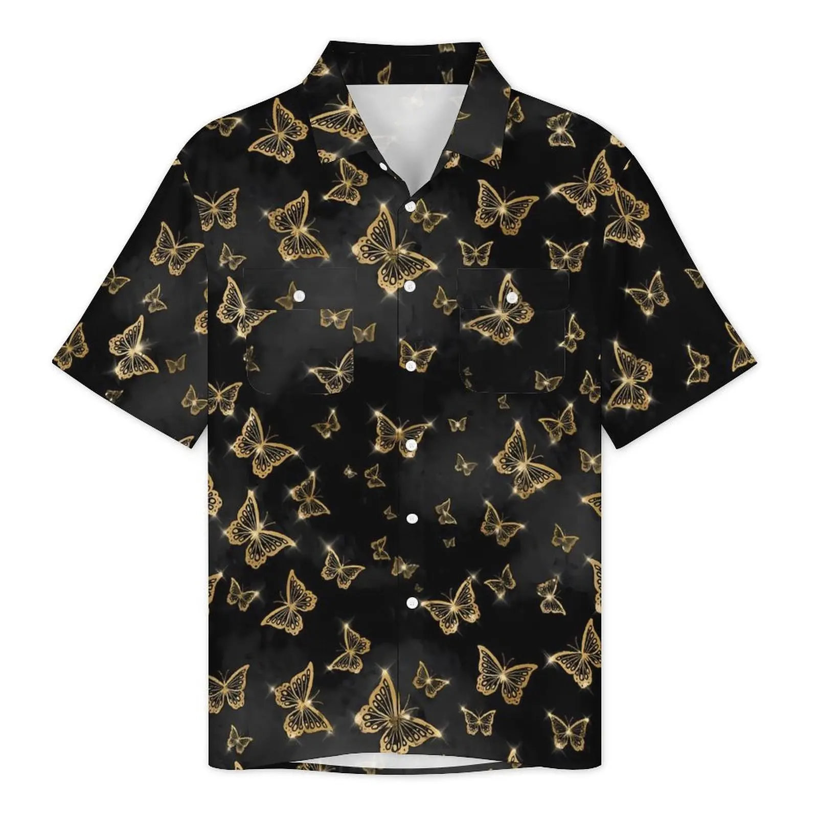 Butterfly Casual Shirt Gold and Black Cool Summer Shirts Men Short-Sleeve Beach Harajuku Custom DIY Plus Size 6XL 7XL Blouses