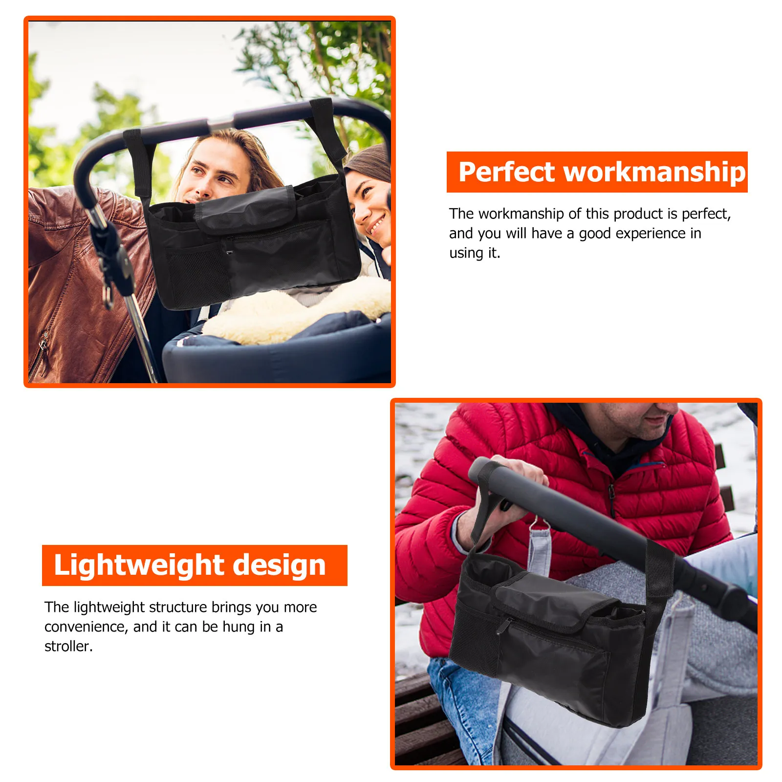 1Pcs Stroller Baby Supply Pouch Lightweight Hanging Storage Bag with Multiple Pockets for Diapers Baby Gear Stroller Accessory