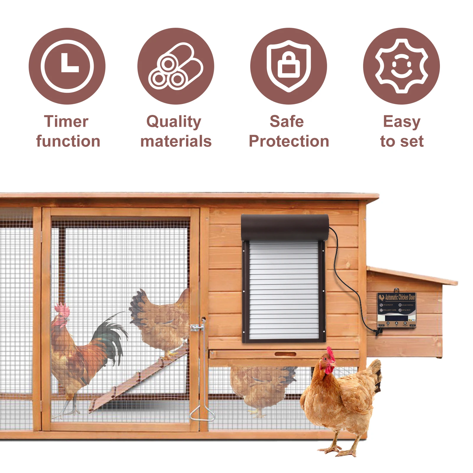 NEW Automatic Chicken Coop Door Solar Powerd Metal Rolling Curtain Chicken House Door With Timer For Chicken Duck Poultry