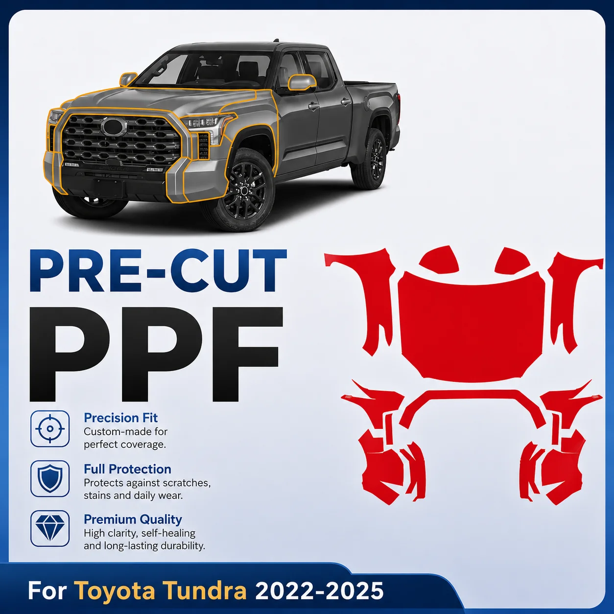 8.5Mil Pre-cut PPF Kit For Toyota Tundra 2022-2025 TPU Bumper Clear Paint Protection Film Scratch-Resistant Exterior Accessories