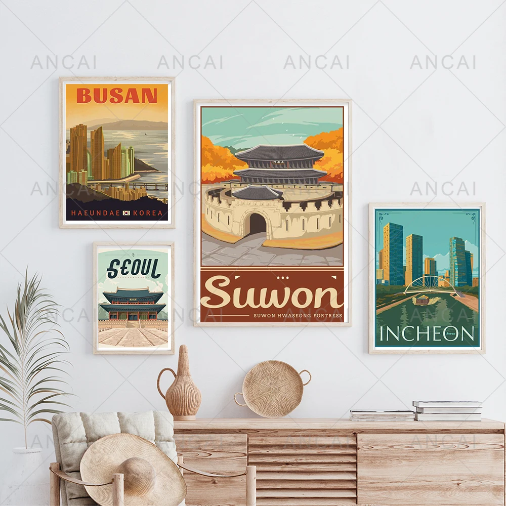 Corea del sud Seoul Ulsan pusan Vintage Retro Landscape Art Poster Canvas Painting immagini a parete stampa Home Decor Gifts