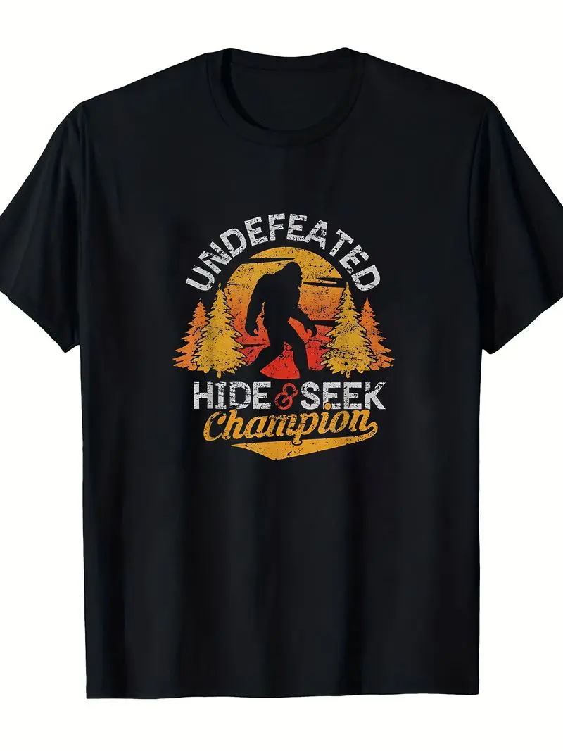 Men's Sasquatch T-Shirt Hide & Seek Champion Cryptid Design Plus Size Casual Short Sleeve Round Neck Tee Hunting Enthusiasts