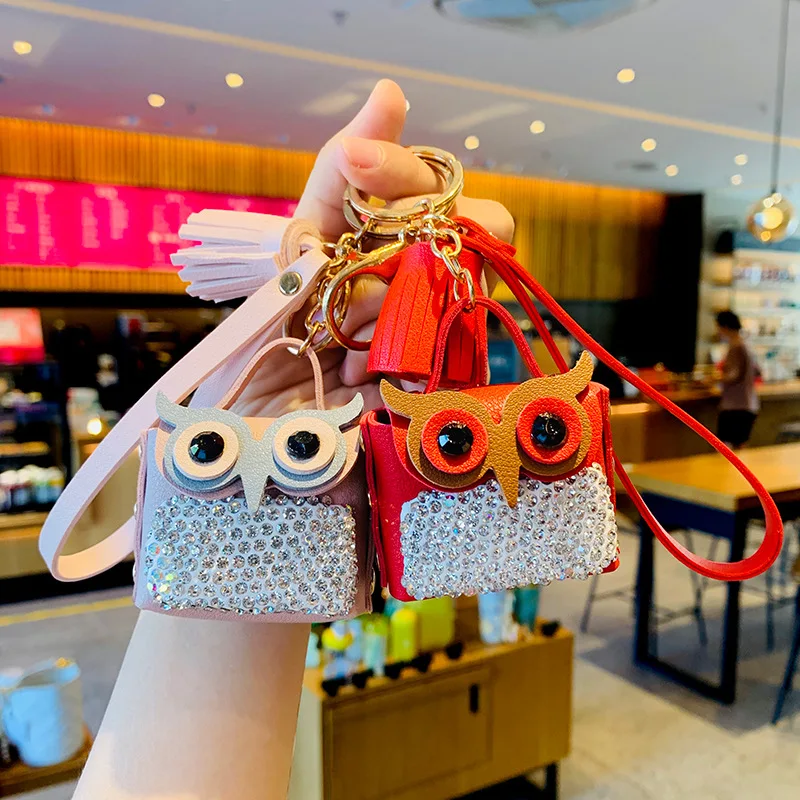 Coin purse key chain earphone bag wallet diamond wallet pendant owl bag key chain doll coin purse accessories coin bag luxury