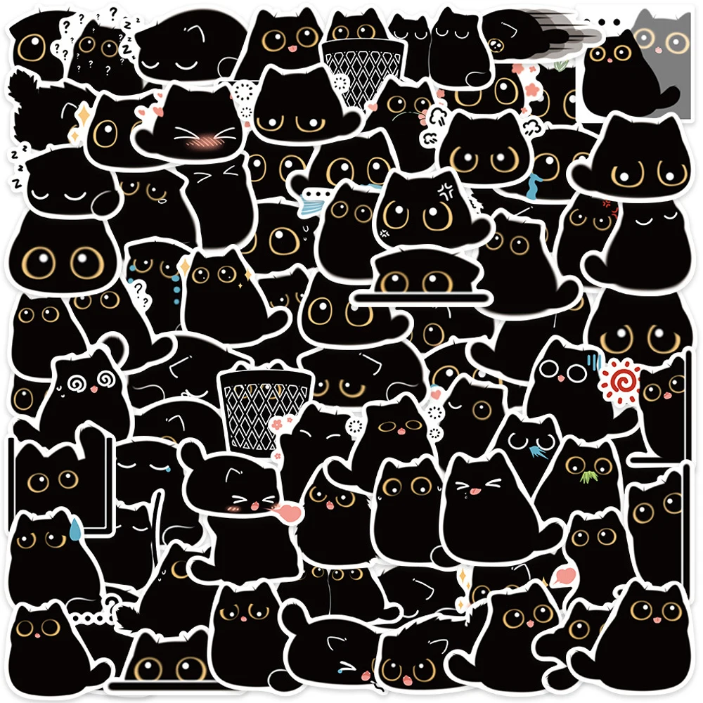 10/20/40/80 Uds. Pegatinas Kawaii bonitas de gato negro Vintage para cuaderno DIY Scrapbooking motocicleta portátil equipaje pegatinas de grafiti