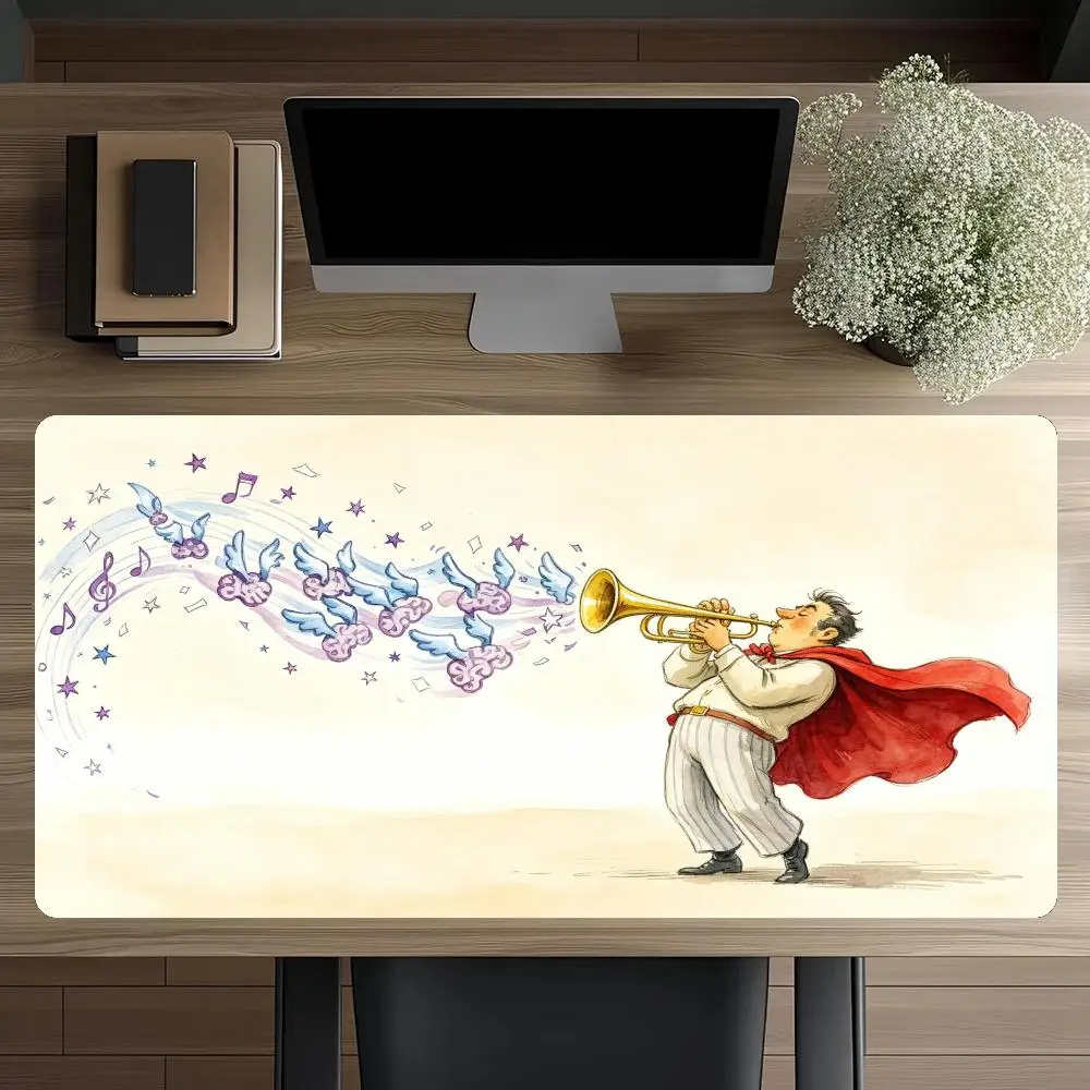 Mousepad Watercolor Violinist In Green Outfit With Blue Green Drifting Music Notes NonSlip playmat For office desktop