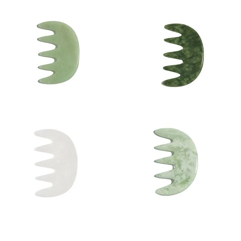 Natural Jade Large 5 Teeth Massage Comb Head Scraping Meridians Massage Xiuyu Jade Comb Jade Scraping Massager