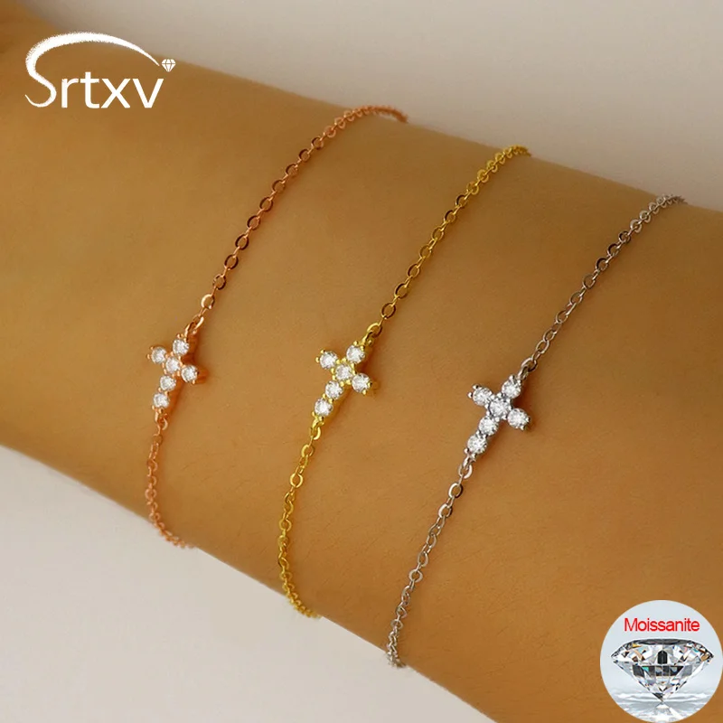 Full Genuine Moissanite Cross Bracelets for Women Girls Luxury Chain Lab Diamond S925 Sterling Silver Plated 18K Jewelry Gifts