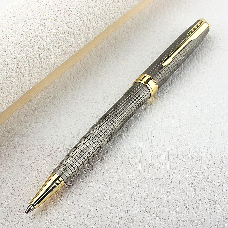 

Luxury Business Metal Ballpoint Pen Gun Grey Grid 0.7mm Golden Clip Business Office Student Writing Ink Pen