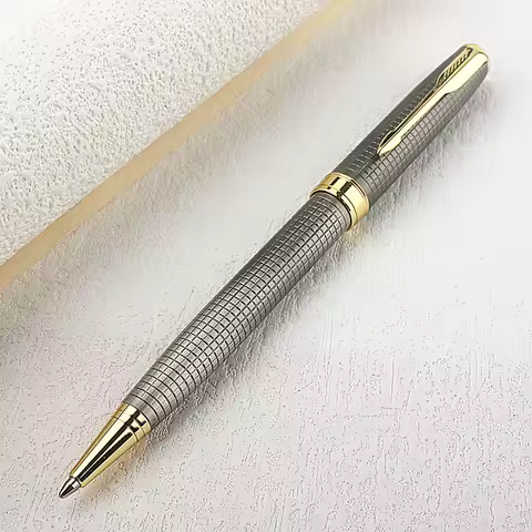 Luxury Business Metal Ballpoint Pen Gun Grey Grid 0.7mm Golden Clip Business Office Student Writing Ink Pen