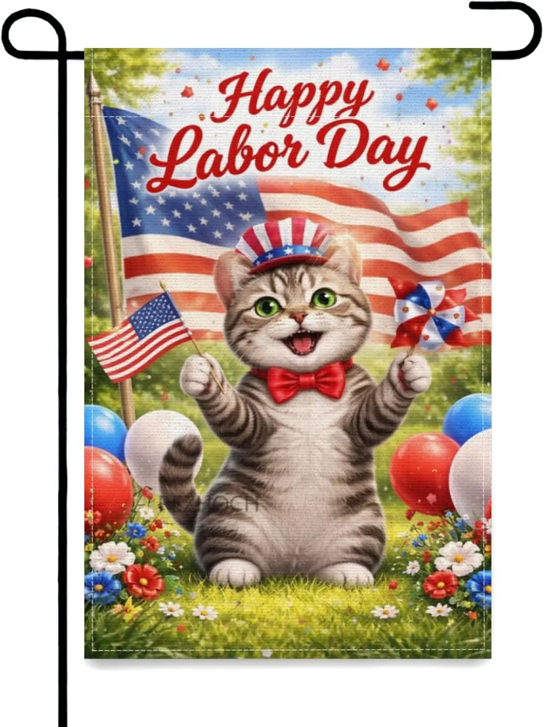 Happy Labor Day Garden Flag 12x18Inch,Patriotic American Shorthair Cat American Flag Yard Decor,Red White Blue Outdoor Holid yyi