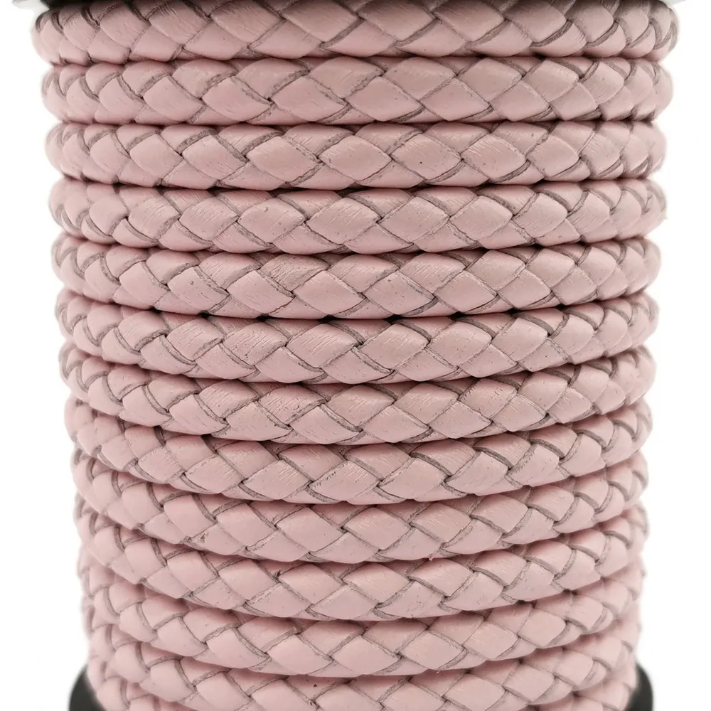 Aaazee 3 Yards Baby Pink 5mm Round Braided Leather Bolos Cords for Jewelry Making