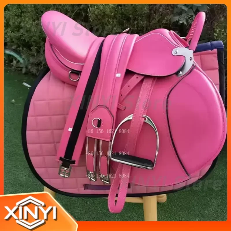 Pink Microfiber Obstacle Saddle 9-Piece Set for Women Equestrian Equipment for Horse Riding Training for Double Belly Support
