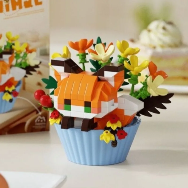 Mini Cartoon Bausteine für Mädchen Kinder Katze Hund Tiere Ziegel Topfpflanzen Puzzle Montage Dekoration Urlaub Geschenk – Detail 4
