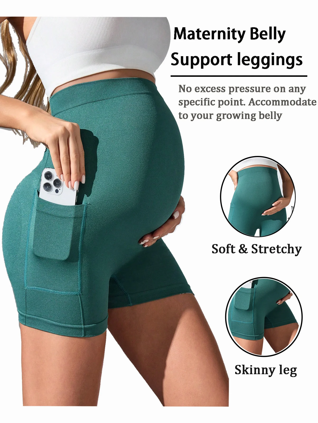 High Waist Over Belly Maternity Biker Shorts With Side Pocket Soft Stretch Full Support Pregnancy Workout Yoga Shorts
