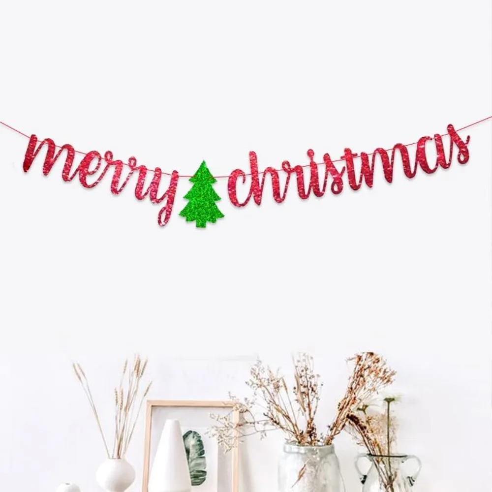 

1 шт. веселый рождественский баннер, красные, зеленые блестящие флаги с овсянкой на елку для зимнего праздника, вечеринки, деко