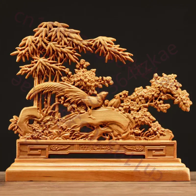 Wooden Welcome Bird Bamboo Newspaper Safety Decoration Ornaments Solid Wood Carving Home Living Room, Desktop Decoration Artwork
