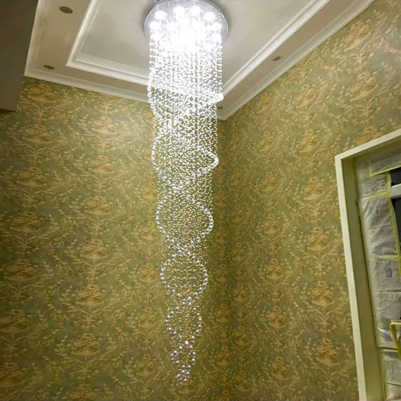 Modern Large LED Spiral Crystal Chandelier K9 Lighting Fixture for Living Room Staircase Bedroom Hotel - Stair Lamp Showcase