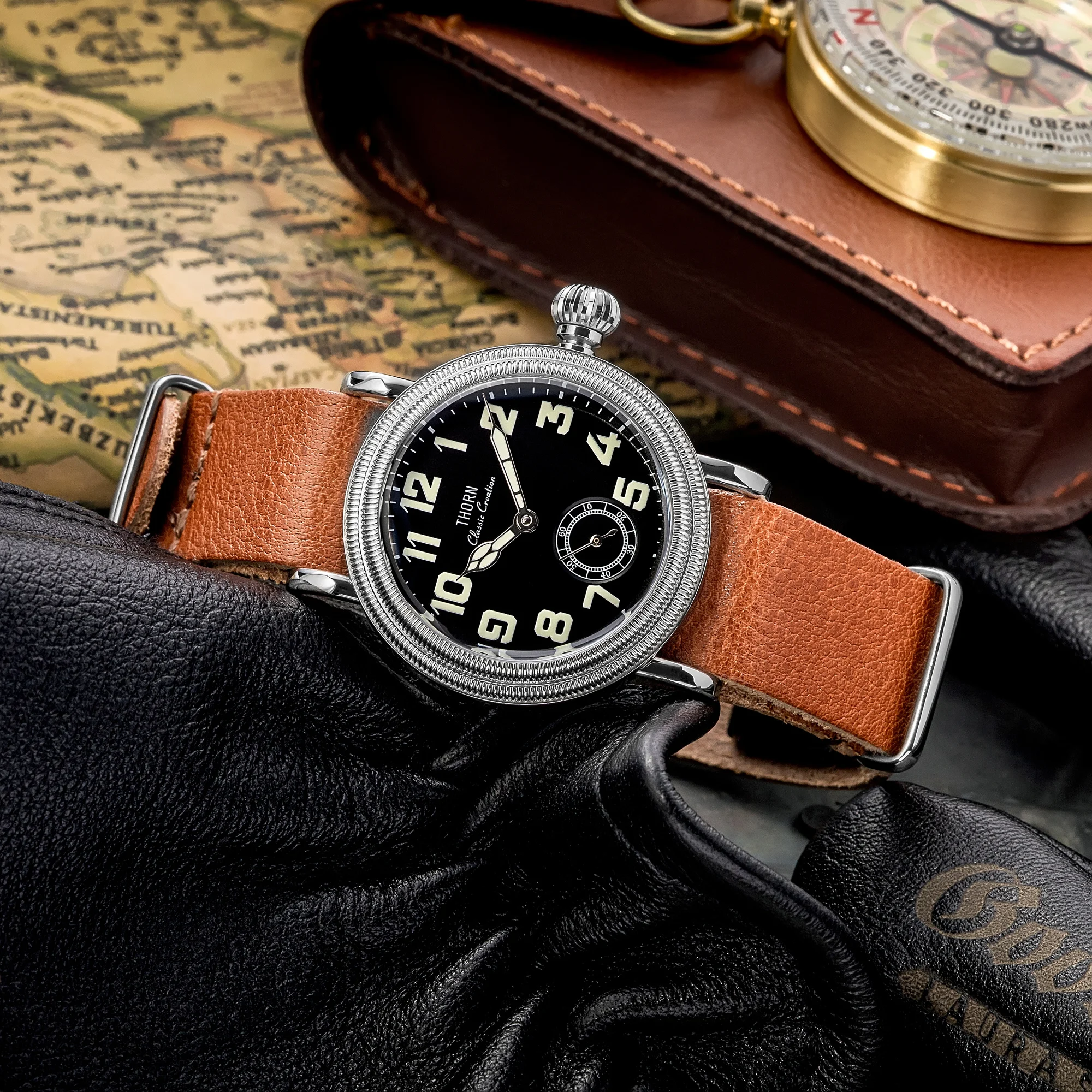 【T013】THORN Uhr 36 mm Durchmesser Vintage Fliegeruhr ST1700 Handaufzug Mechanische Uhrwerkuhr Schweizer Leuchtkraft – Detail 7
